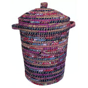 Kaisa Grass and Recycled Sari Lidded Hamper Basket