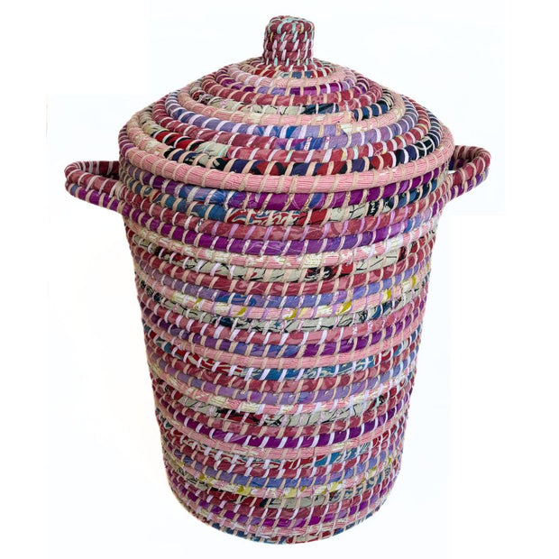 Kaisa Grass and Recycled Sari Lidded Hamper Basket