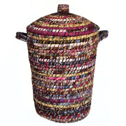 Kaisa Grass and Recycled Sari Lidded Hamper Basket