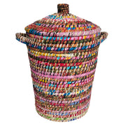 Kaisa Grass and Recycled Sari Lidded Hamper Basket