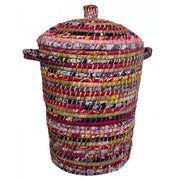 Kaisa Grass and Recycled Sari Lidded Hamper Basket