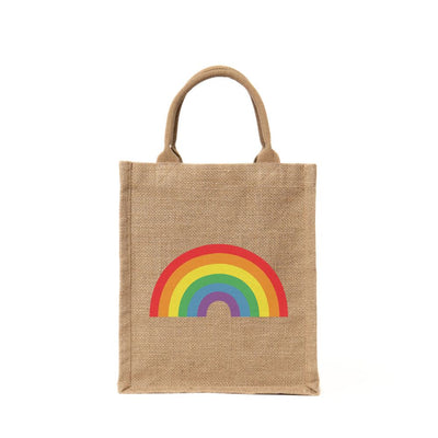 Reusable Jute Gift Tote Bag - Rainbow front view