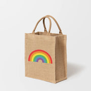 Reusable Jute Gift Tote Bag - Rainbow side view