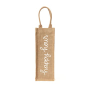 Reusable Jute Wine Tote - Happy Hour front view