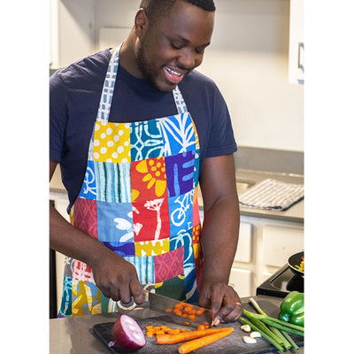 Reversible Patchwork Adult Apron on male model