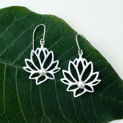 Lotus Flower Sterling Silver and Pearl Earrings