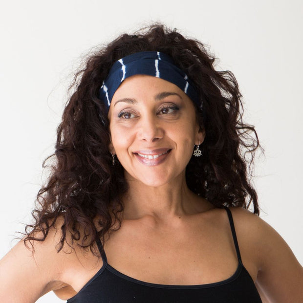 Shibori Tie Dye Headband - Indigo and White on model