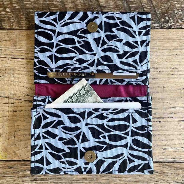 Screen Print Canvas Card Holder - Botanical Black styled