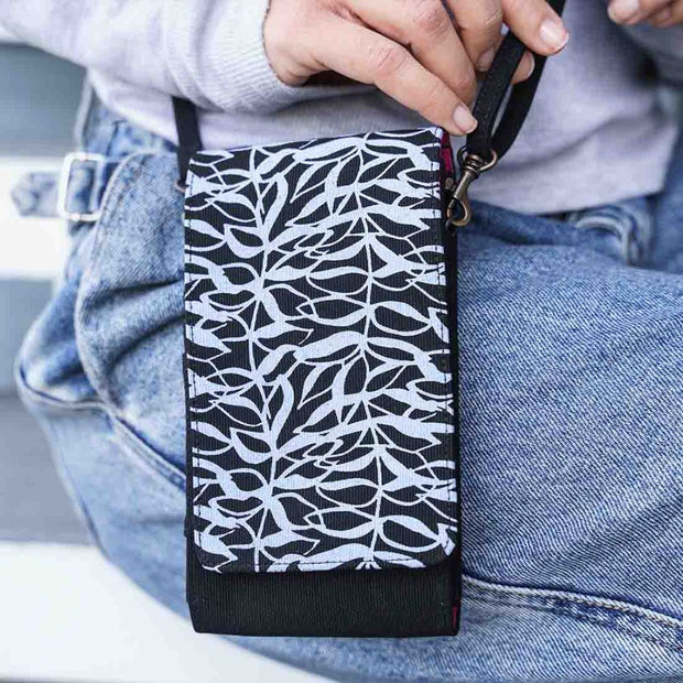 Screen Printed Phone Case Wallet - Botanical Black detail