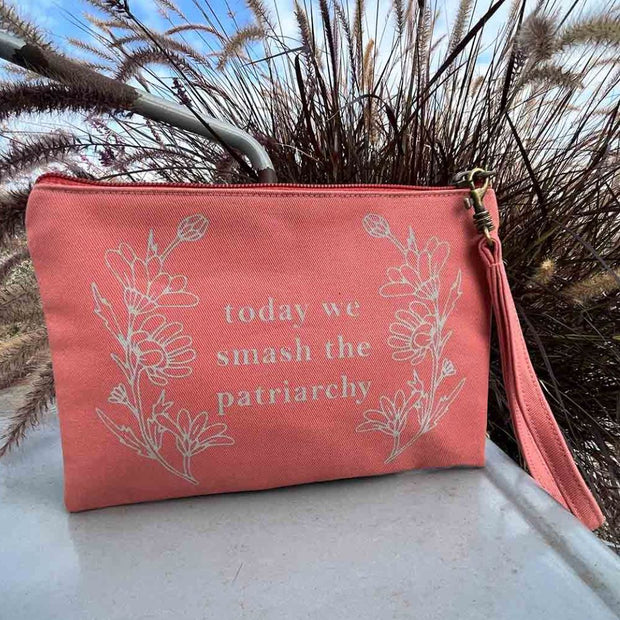 Wristlet Coral Pouch - Today we Smash the Patriarchy styled