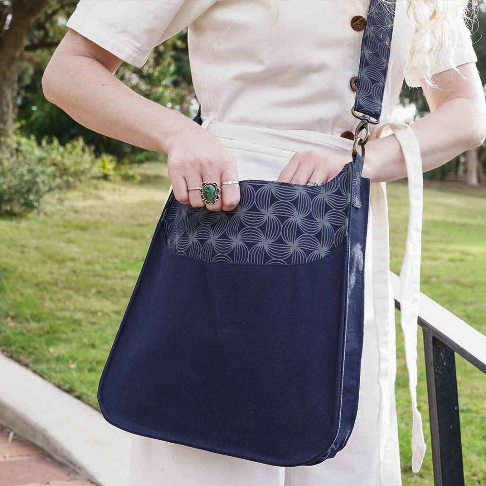 Large Cotton Canvas Crossbody Bag Navy Zee Bee Market LLC