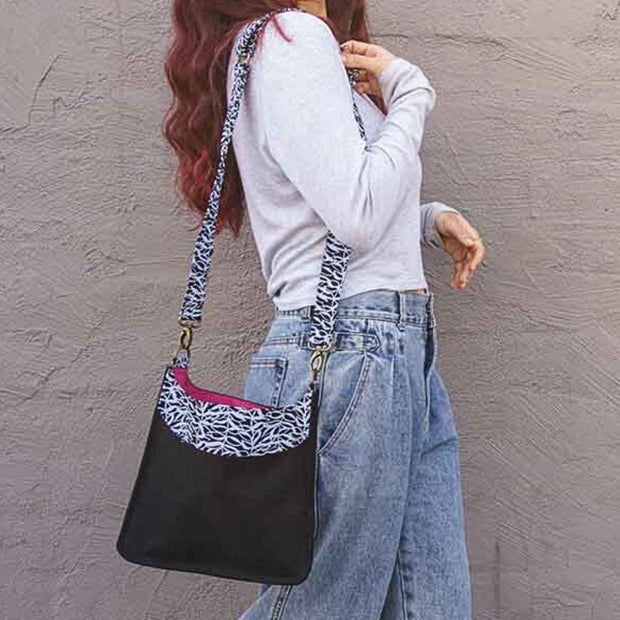 Large Cotton Canvas Crossbody Bag - Black on model