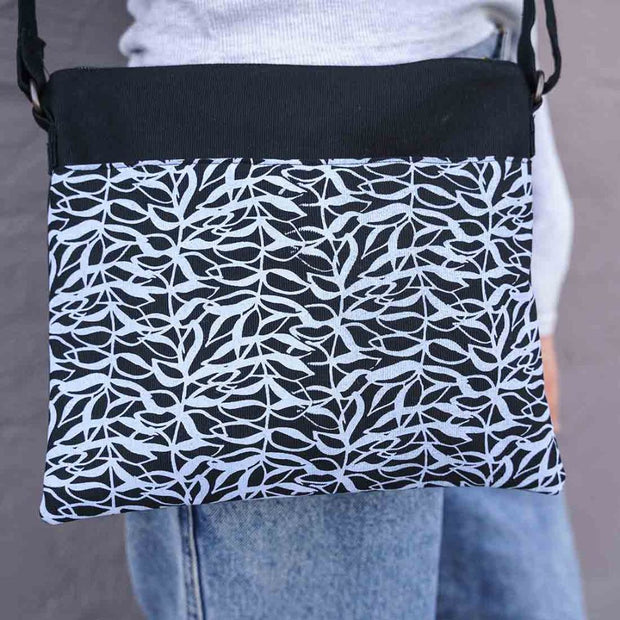 Screen Print Small Crossbody Bag - Botanical Black closeup