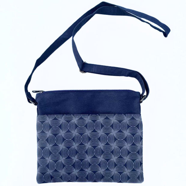 Screen Print Small Crossbody Bag - Navy showing the strap