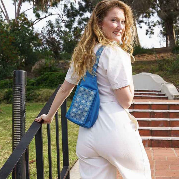 Cotton Canvas Mini Backpack Belt Bag - Bright Blue on model