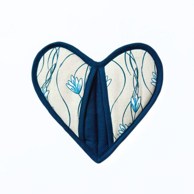 Heart Shaped Cotton Potholder with Pockets to protect fingers Dark Teal