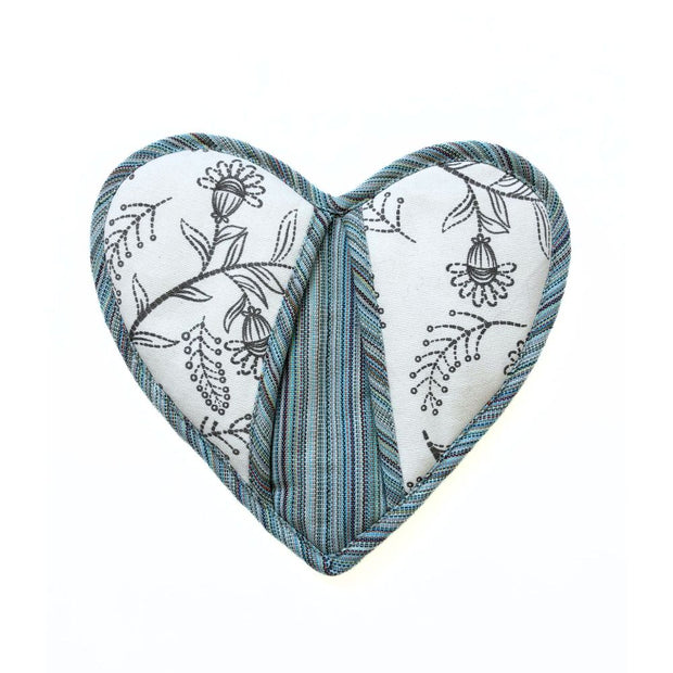 Heart Shaped Cotton Potholder with Pockets to protect fingers Light Grey