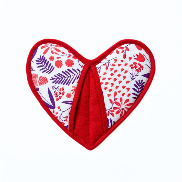 Heart Shaped Cotton Potholder with Pockets to protect fingers Tomato Red
