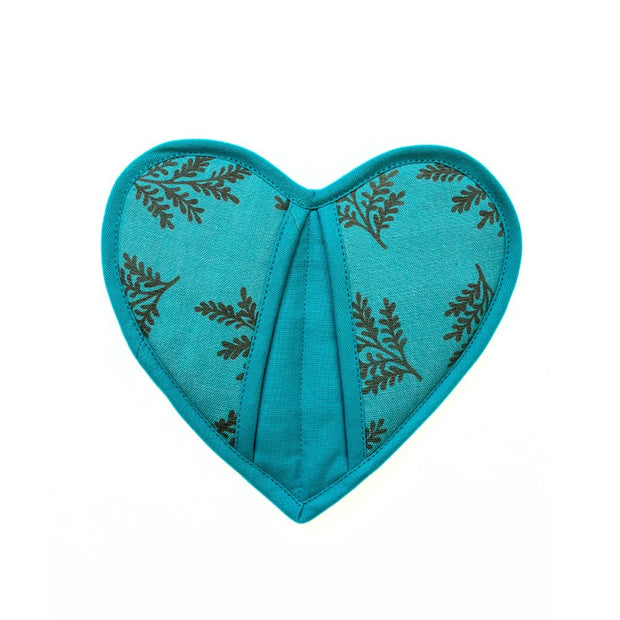 Heart Shaped Cotton Potholder with Pockets to protect fingers Turquoise