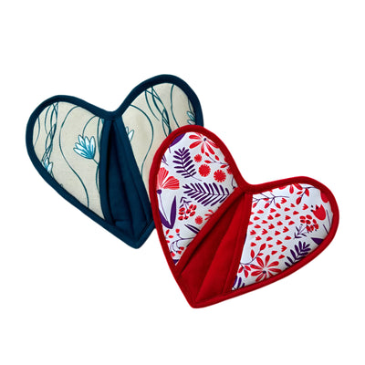 Heart Shaped Cotton Potholders with Pockets to protect fingers