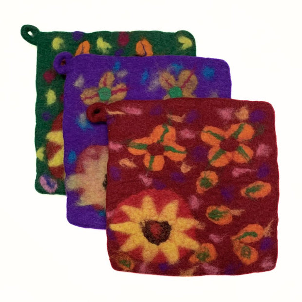 Felted Wool Potholder - Bold Flowers assorted colors