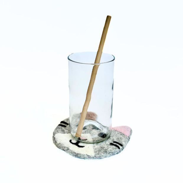 Felt Cat Coaster with glass on top