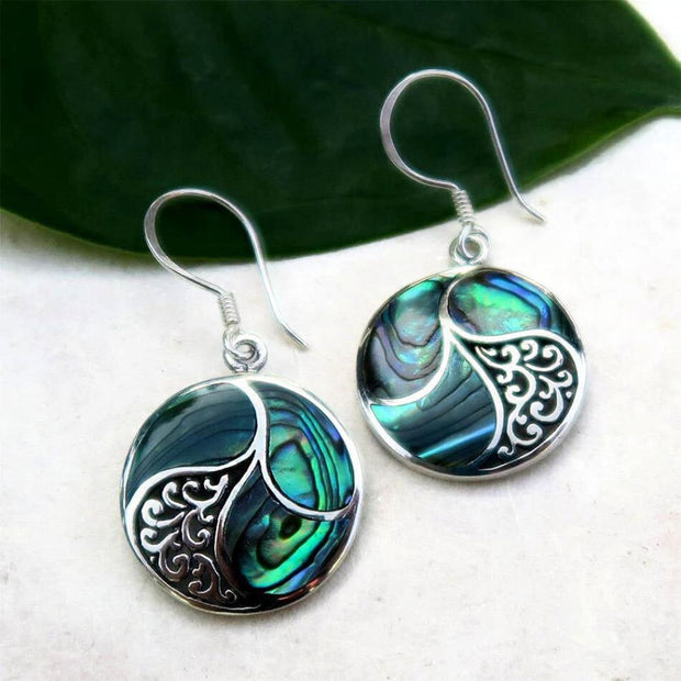 Saja Round Sterling Silver and Abalone Scroll Earrings from Bali