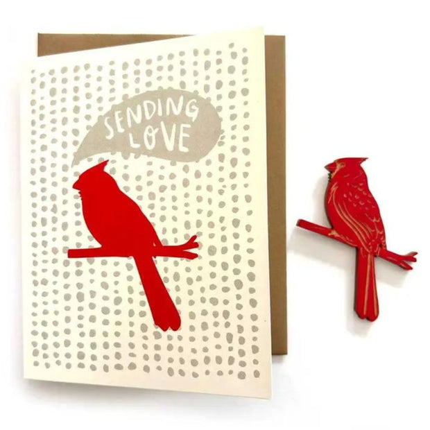 Sending Love Cardinal Magnet with Greeting Card with removed magnet