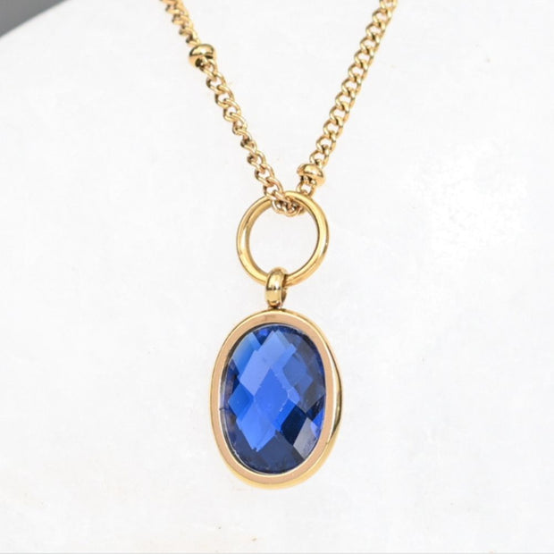 Birthstone Royal Blue Crystal Pendant Necklace for September