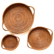 Set of 3 Natural Pine Needle Serving Round Trays size comparison