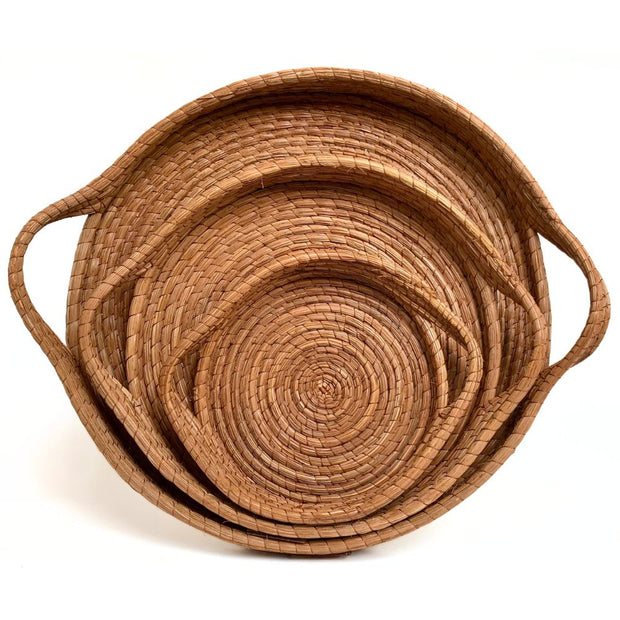 Set of 3 Natural Pine Needle Serving Round Trays