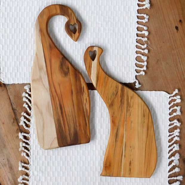 Set of Two Romantic Couple Serving Teak wood Boards styled over placemats