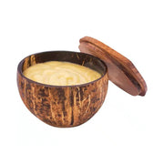 Skin Care Shea Butter Lotion: Geranium Ylang Ylang in open coconut container