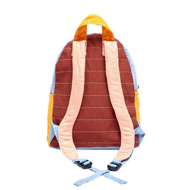 Organic Cotton Small Colorblock Backpack - Rust showing straps from back