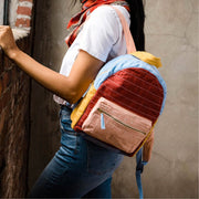 Organic Cotton Small Colorblock Backpack - Rust on model