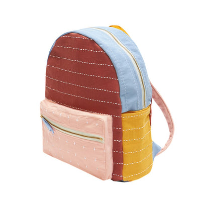 Organic Cotton Small Colorblock Backpack - Rust