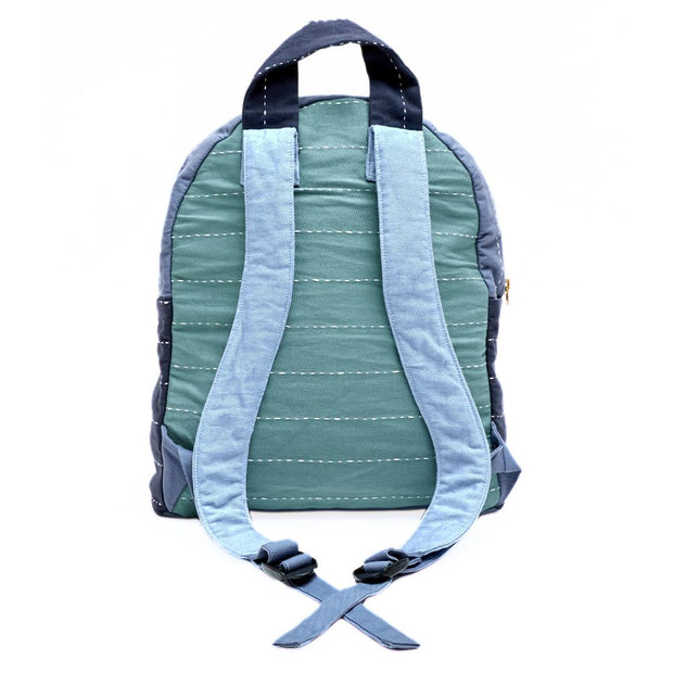 Organic Cotton Small Colorblock Backpack  - Spruce back view