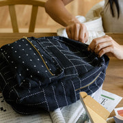 Organic Cotton Small Crosshatch Backpack Charcoal detail