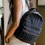 Organic Cotton Small Crosshatch Backpack Charcoal on model