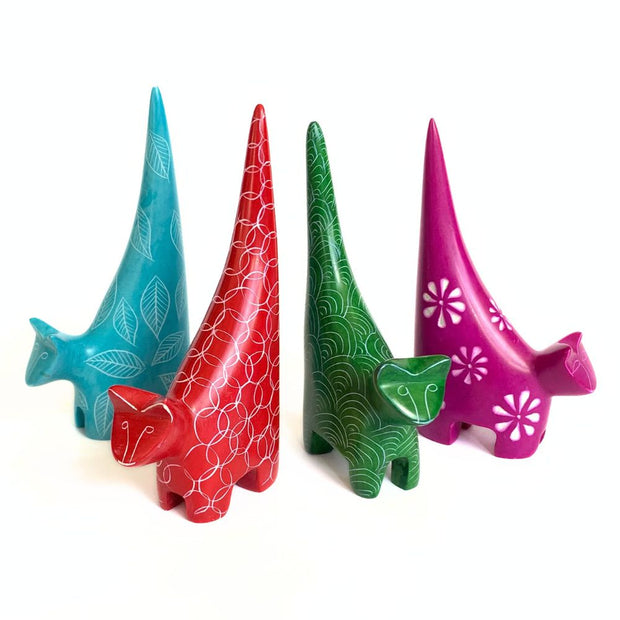 Soapstone Tails Up Cat Sculpture - group of 4 colors