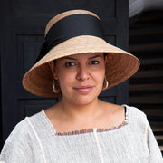 Somerset Black Bow Palm Leaf Tula Hat on female model