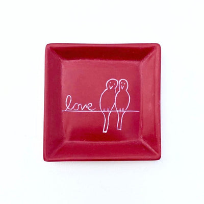 Square Soapstone Dish - Love Birds on a Wire Red