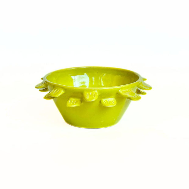 Mini Ceramic Bowl with Feathers - lime green