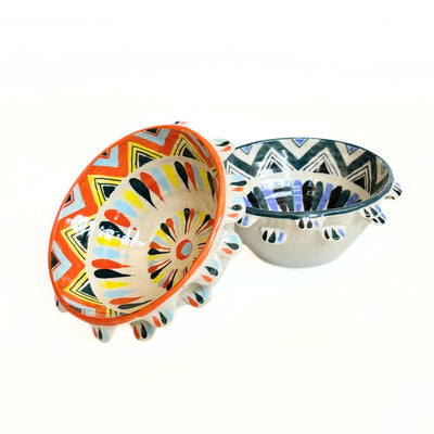Mini Ceramic Bowl with Feathers Painted Patterns