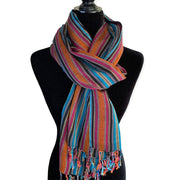 Multi Stripe Handwoven Bamboo Viscose Scarf - Black & Orange