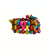 Tagua and Acai Bead Spiral Bracelet - Multi Bright side view