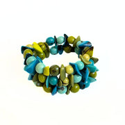 Tagua and Acai Bead Spiral Bracelet - Blue Green