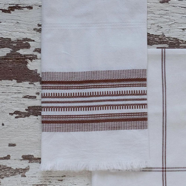 Cotton Kitchen Towel - Espresso Brown Stripe styled