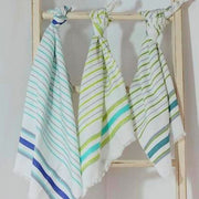 Cotton Kitchen Towel - Aqua Seaside Stripe styled with other assorted towels