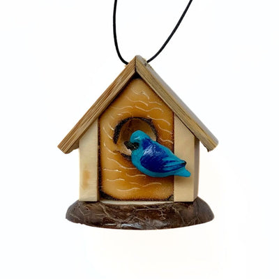Tagua and Bamboo Birdhouse Ornament with a tiny Blue Jay